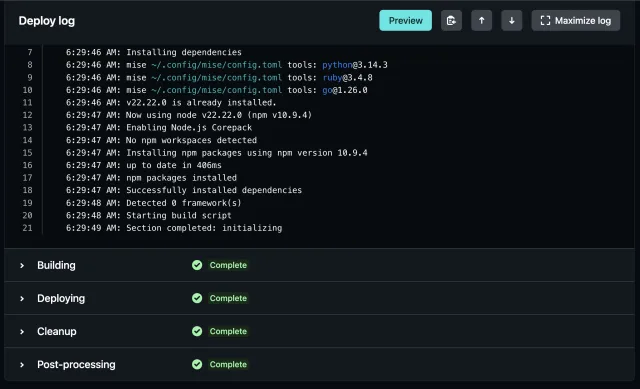 Netlify deployment pipeline showing build and deploy stages